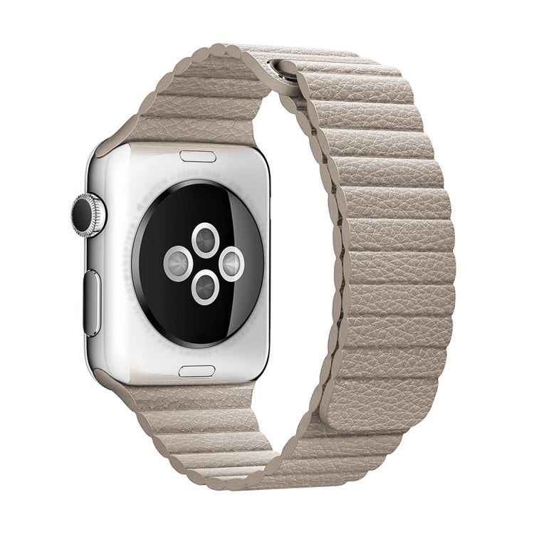 Khaki PU leather watch band with magnetic loop clasp, 38mm