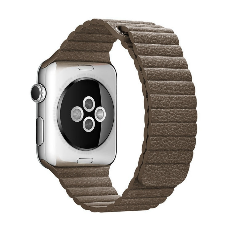 Brown PU leather watch band with magnetic loop clasp, 38mm