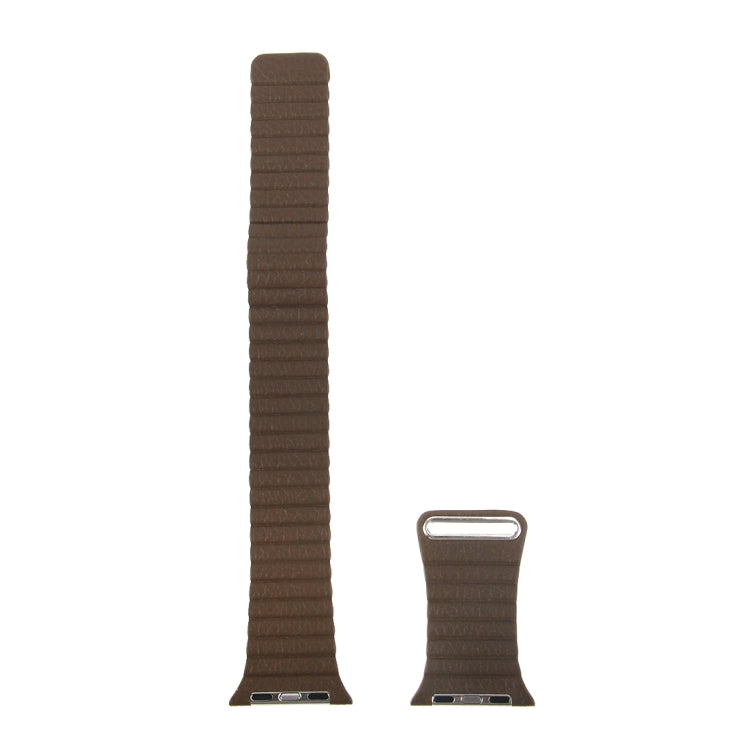 Brown textured loop watch band straps with metal connector ends, laid out
