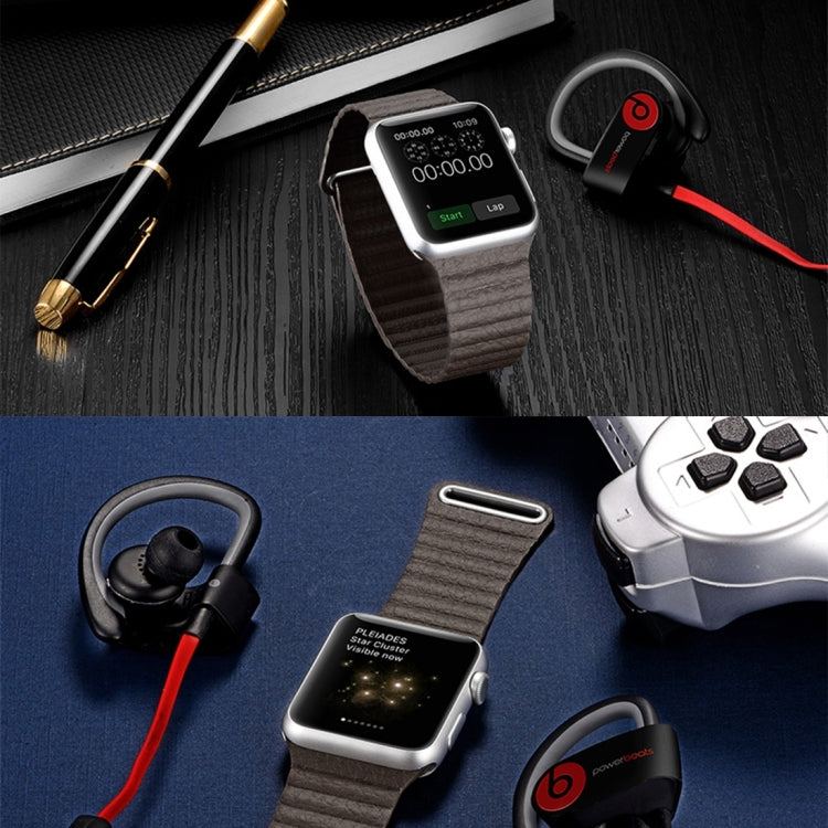 Dark brown PU leather loop watch band with magnetic clasp and metal buckle