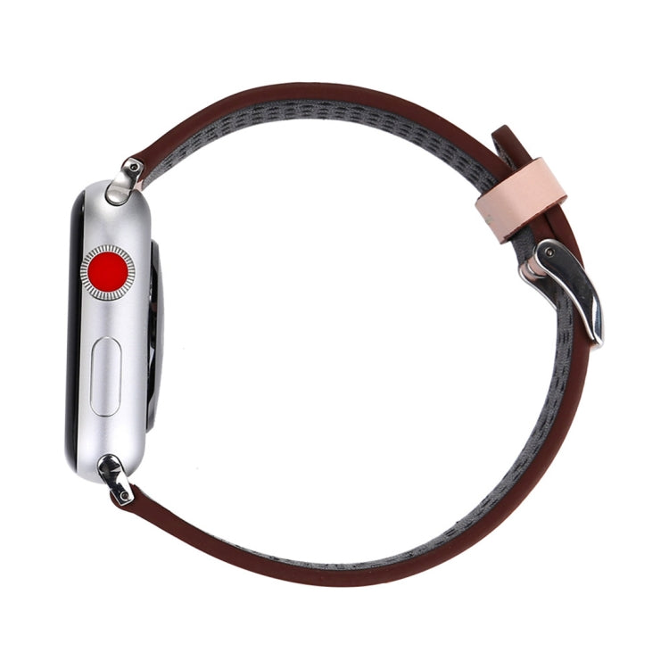 Genuine leather watch band with perforated pattern, dark brown strap and metal buckle
