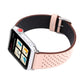 Genuine leather watch band with perforated pattern, light pink strap and metal buckle