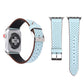 Genuine leather watch band with perforated pattern, light blue strap and metal buckle