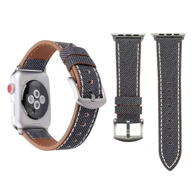 Blue woven watch band set with silver buckle and matching strap pieces, tan leather lining