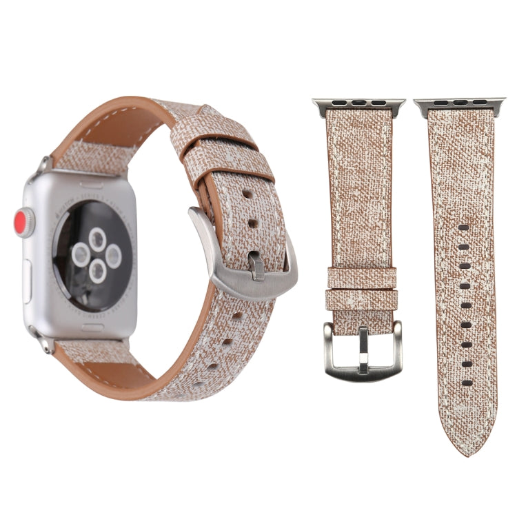 Light beige watch band with tan lining, silver buckle, and perforation holes with contrast stitching