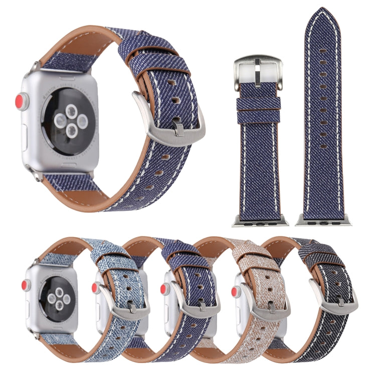 Assorted 42mm cowboy-pattern watch bands with metal clasps, denim-blue and brown