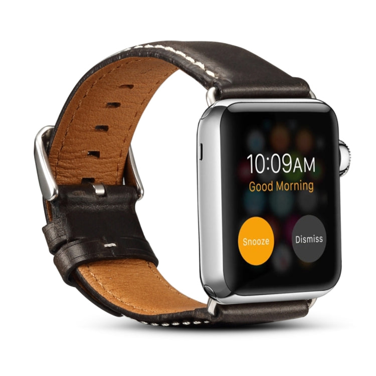 Brown leather watch band with metal buckle for Apple Watch