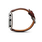 Brown leather watch band with metal connector lugs and stitched strap edge