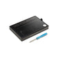 Watch band packaging box with small accessories and tool, including leather strap.