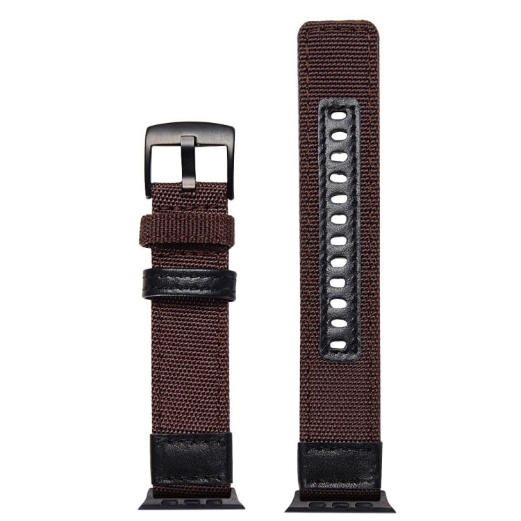 Brown nylon watch band with stainless buckle and perforated strap holes
