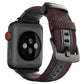 Brown woven nylon wrist watch band with metal buckle and black leather backing