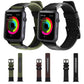 Nylon watch band set: green, brown, and black straps with stainless buckles