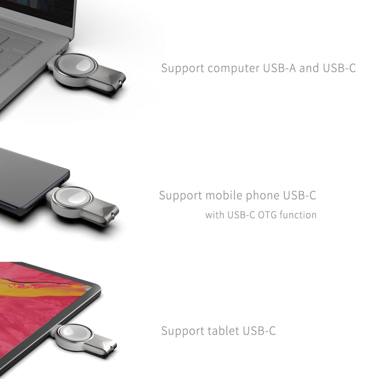 Compact magnetic wireless charger puck for Apple Watch with USB connection