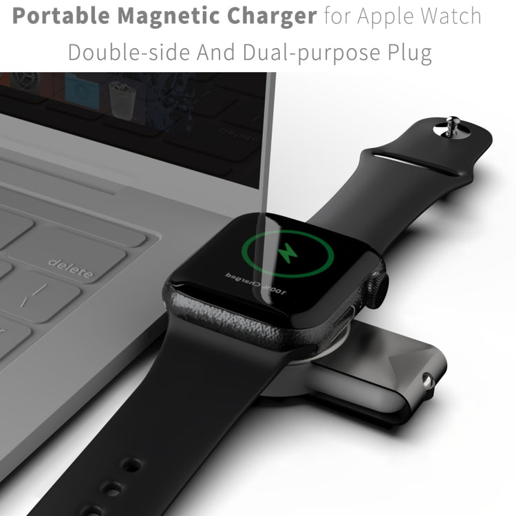 Portable magnetic charger for Apple Watch, black band style with green LED ring