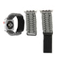Gray braided nylon watch band with black leather ends and silver buckle for Apple Watch