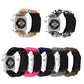 Set of woven rope watch bands in multiple colors with black leather end tabs