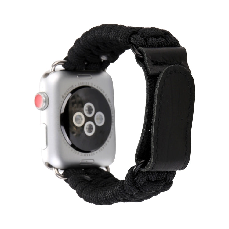 Black braided rope watch band with stainless buckle and black leather side strap