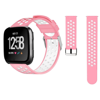 Pink silicone perforated watch band with metal buckle for Fitbit Versa
