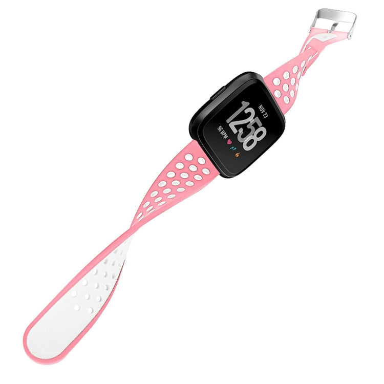 Pink silicone perforated watch band strap with metal buckle and loop