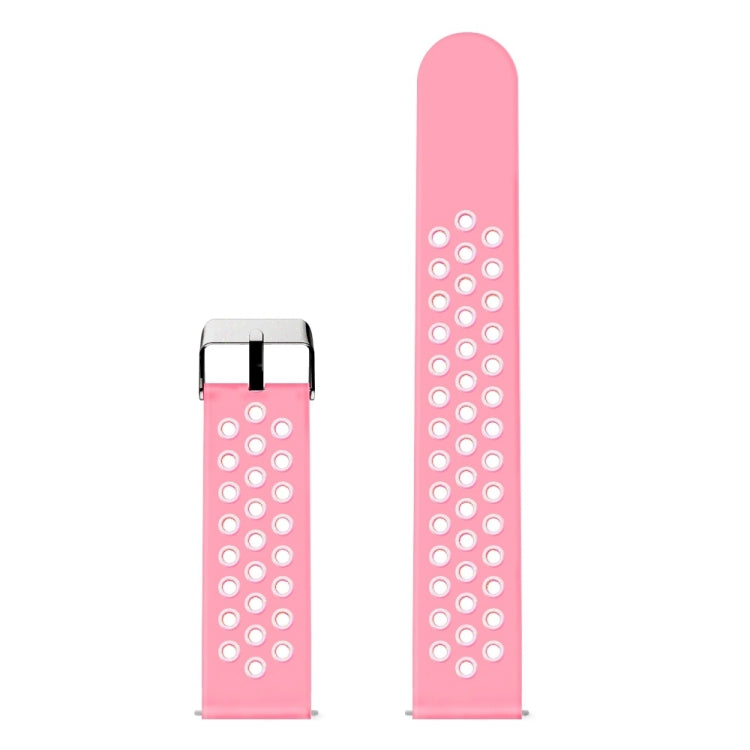 Pink silicone perforated watch band set with metal buckle, two lengths