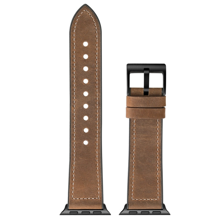 Crazy Horse texture TPU watch band with brown strap, silver buckle, and stitched holes