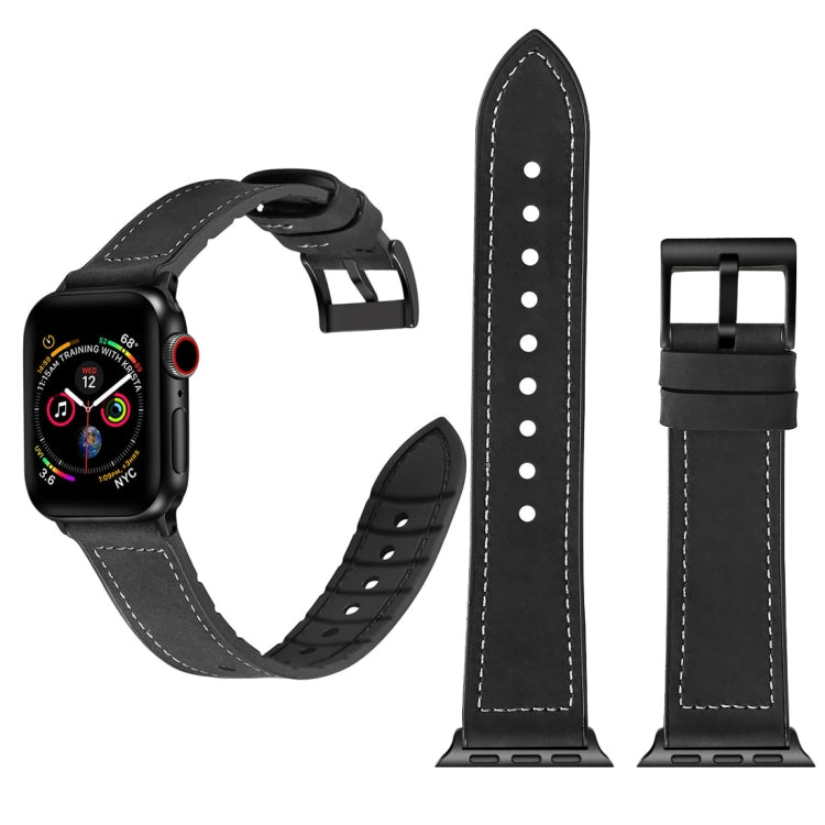Black TPU watch band with stainless steel clasp and white contrast stitching
