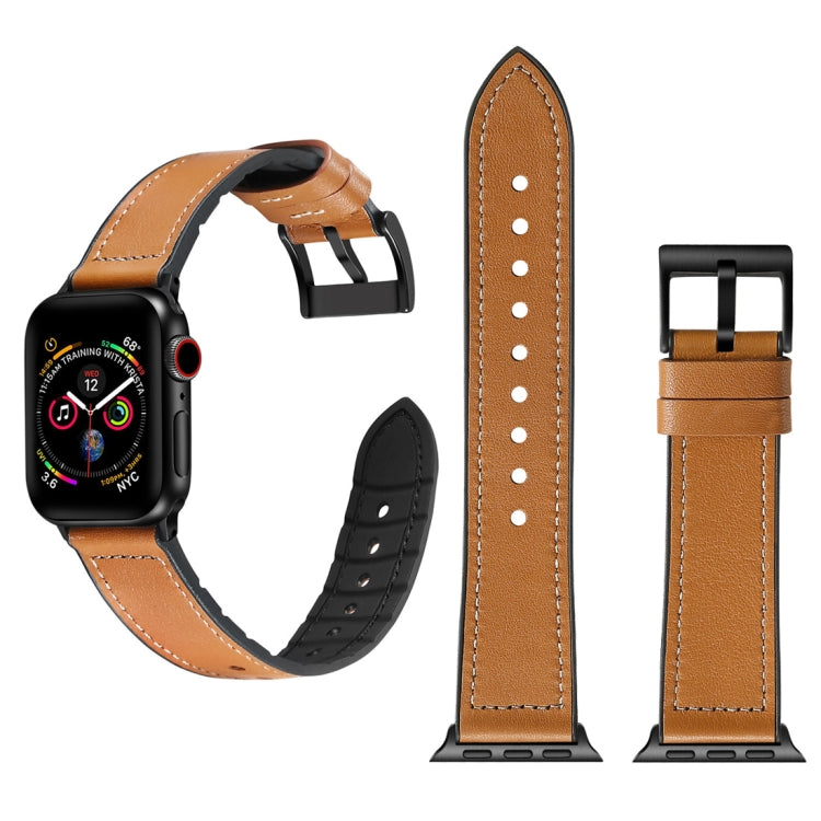 Brown TPU watch band with black buckle, stainless clasp, and white stitch holes