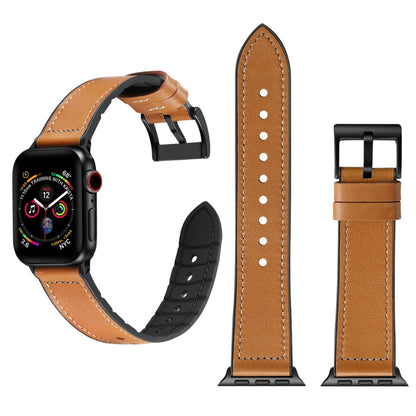 Brown TPU watch band with black buckle, stainless clasp, and white stitch holes