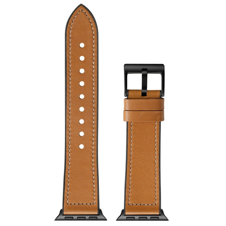 Brown TPU watch band with stainless steel connectors and white stitch detail