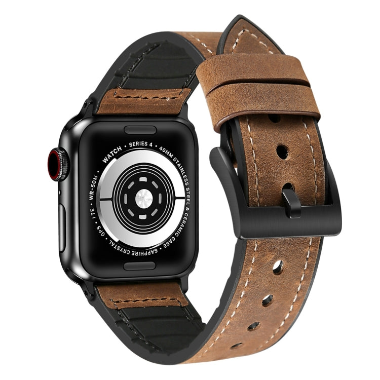 Brown and black textured TPU watch band with adjustable pin holes and metal strap holder