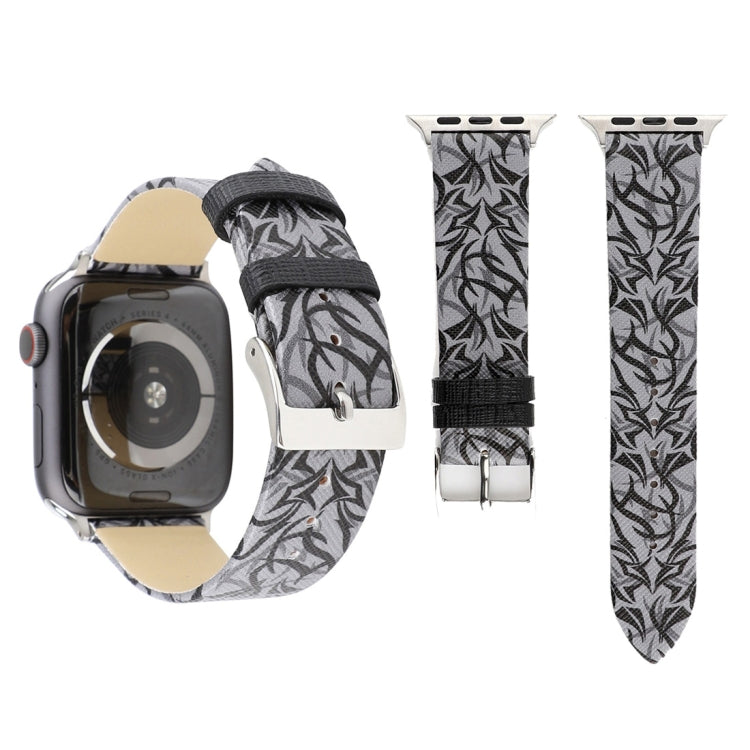 Black and white thorn print leather watch band with metal buckle