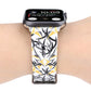 Leather watch band with black-and-yellow thorn print; silver clasp and perforated strap