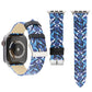 Leather watch band with blue-and-black thorn print; silver buckle and strap holes