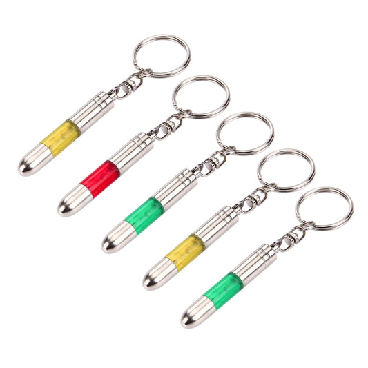 Metal capsule keychain with colored inserts, chain and round split-ring key ring