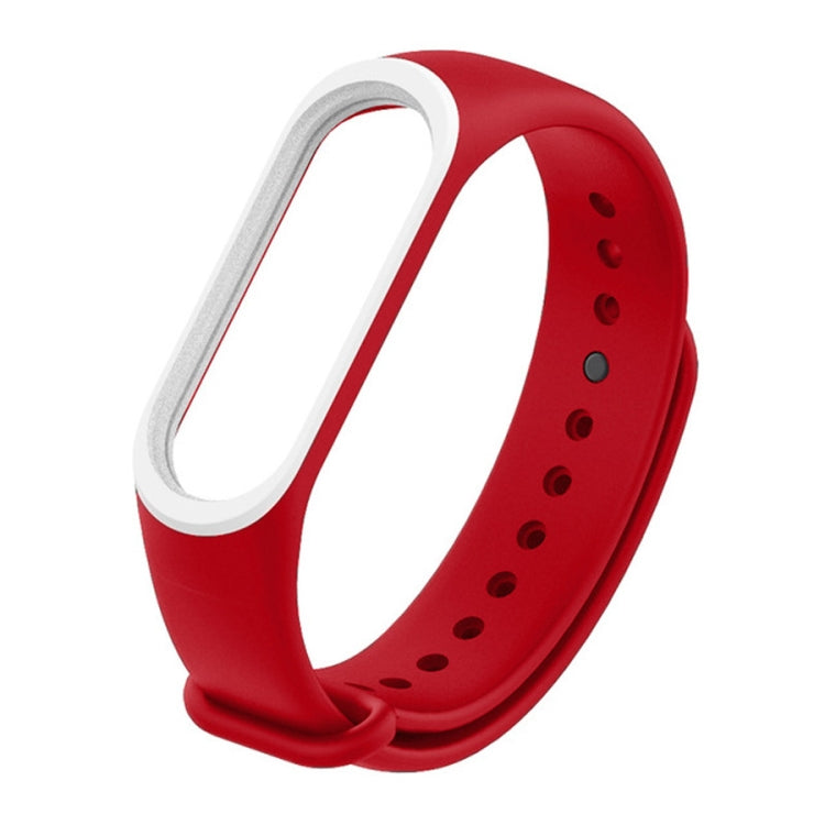 Red silicone watch band with white inner frame and perforated strap for Xiaomi Mi Band 3/4