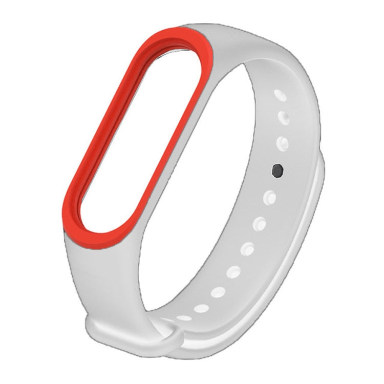 White silicone watch band with red outer edge and perforated strap for Xiaomi Mi Band 3/4