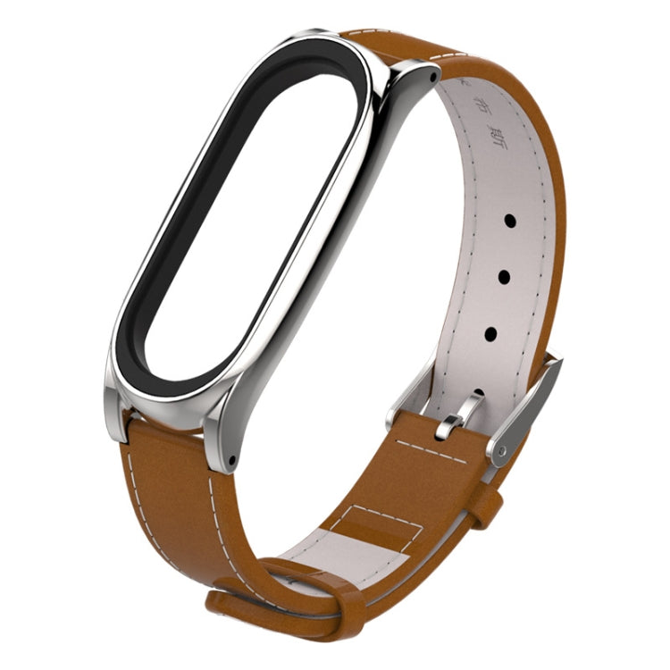 Screwless magnetic leather watch band with silver case and brown strap