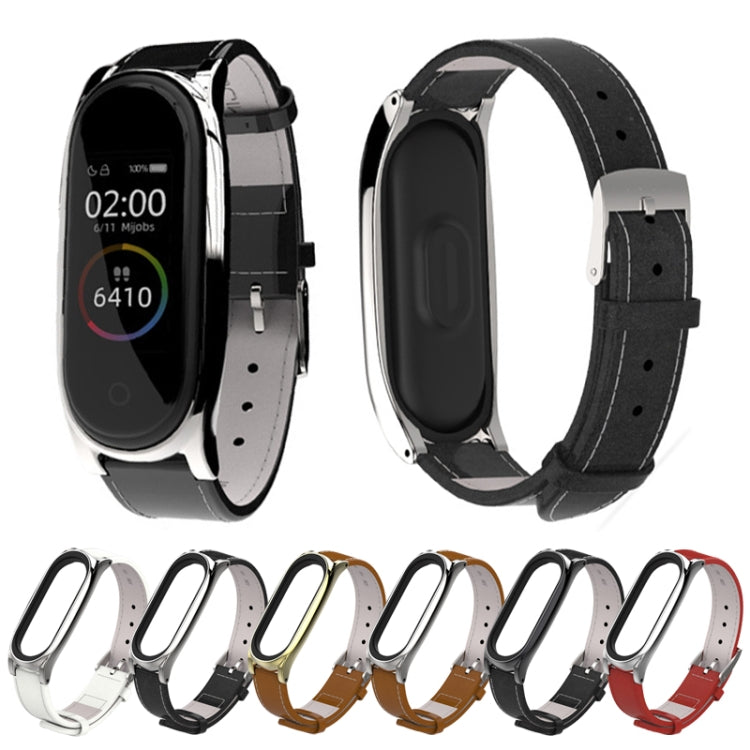 Set of leather magnetic watch bands with screwless cases in black, white, brown, red