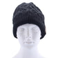 Black cable-knit Bluetooth beanie hat with folded cuff and brown control patch