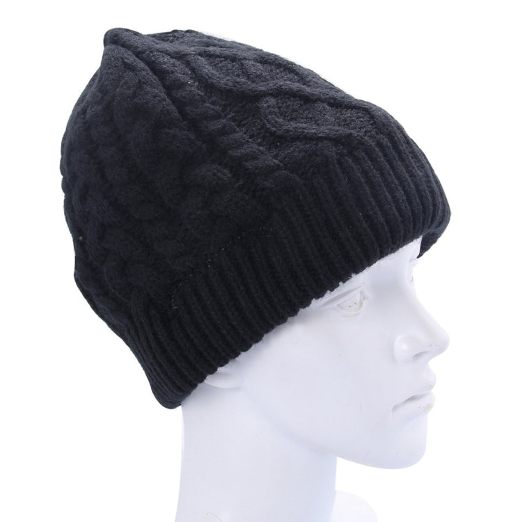 Black textured knit Bluetooth beanie hat with folded cuff and plush inner look