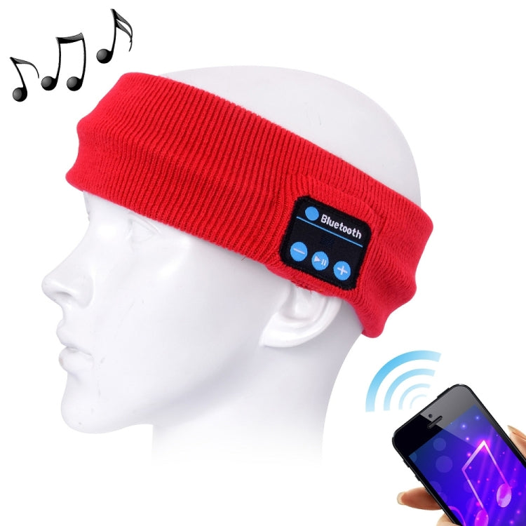 Red knitted Bluetooth sport headband with built-in control panel and mic
