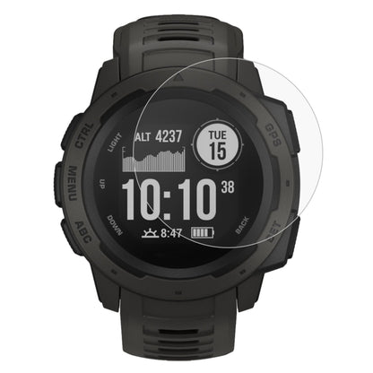 Curved tempered glass screen protector on dark smartwatch display, clear fitted edge.