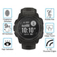 Curved tempered glass screen protector on dark smartwatch screen, clear round fit.