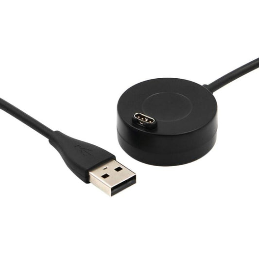 Black desktop charging dock cable with USB-A plug for Garmin watch