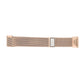 Rose gold metal mesh watch band with rectangular frame and clasp