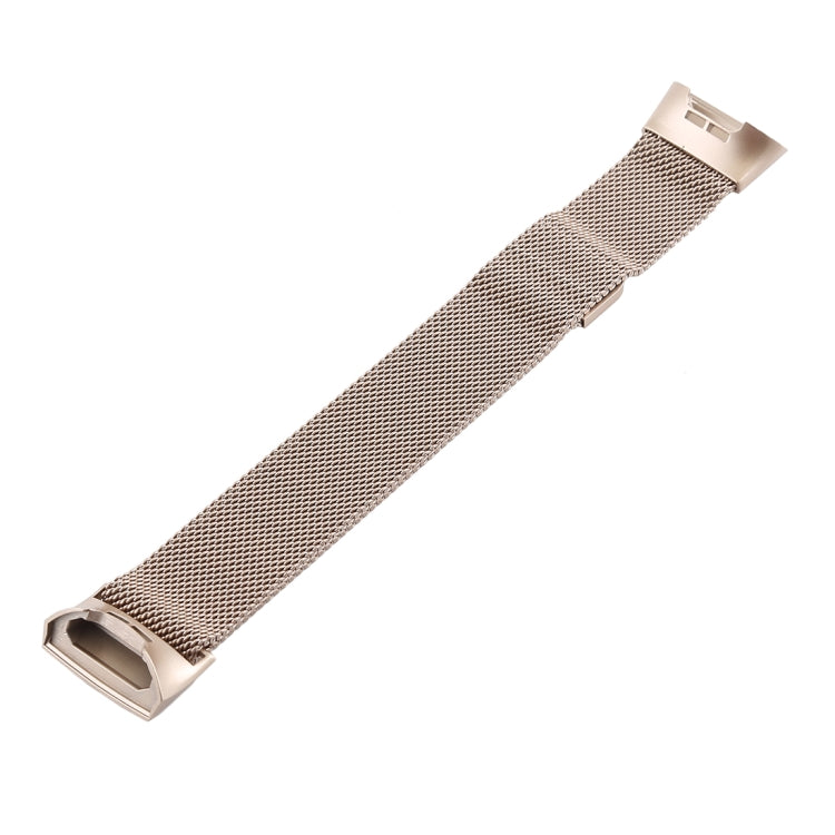 Vintage gold metal mesh watch band with clasp and rectangular connector