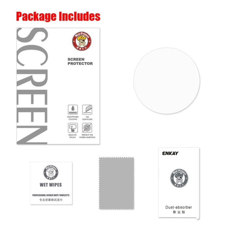 ENKAY screen protector kit with tempered glass, wet wipes, and cleaning cloth