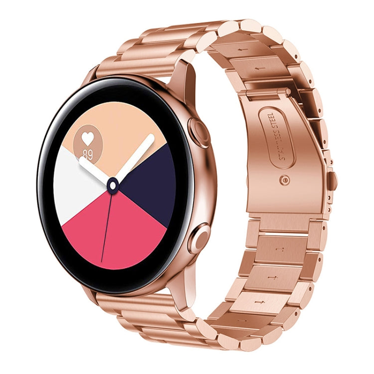 Rose gold 20mm stainless steel 3-bead slingshot buckle watch band with link strap