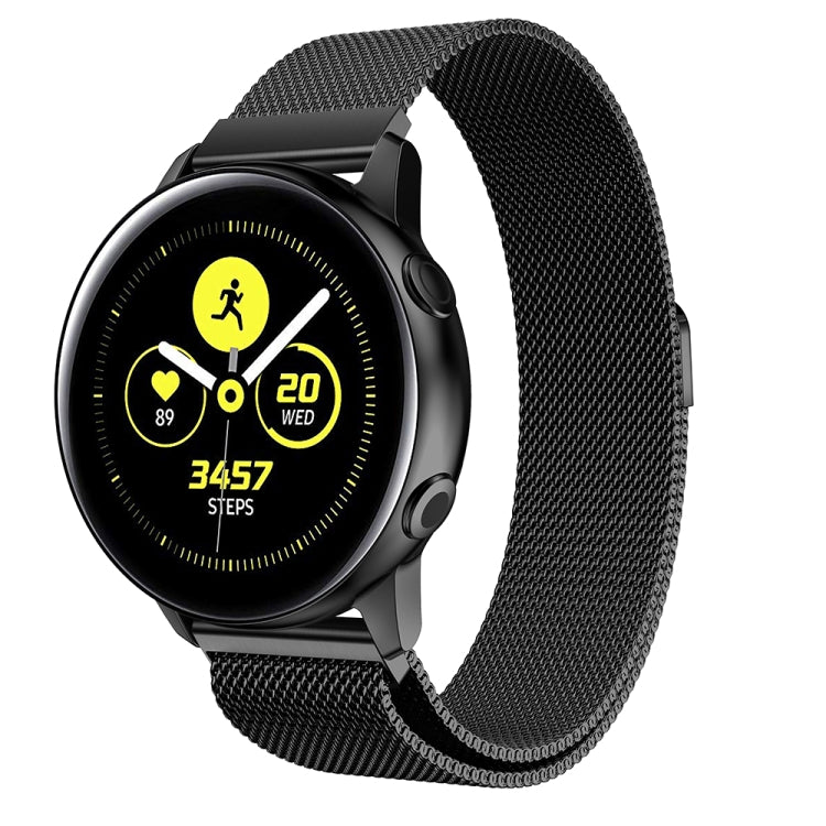 Black stainless steel mesh watch band with smartwatch and activity screen