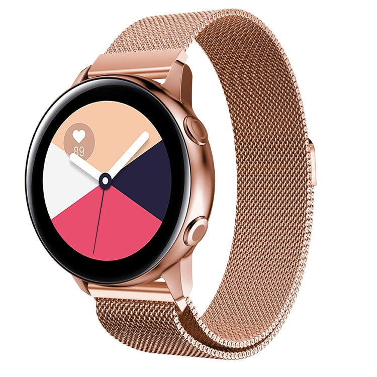 Rose gold stainless steel mesh watch band for a 20mm smartwatch